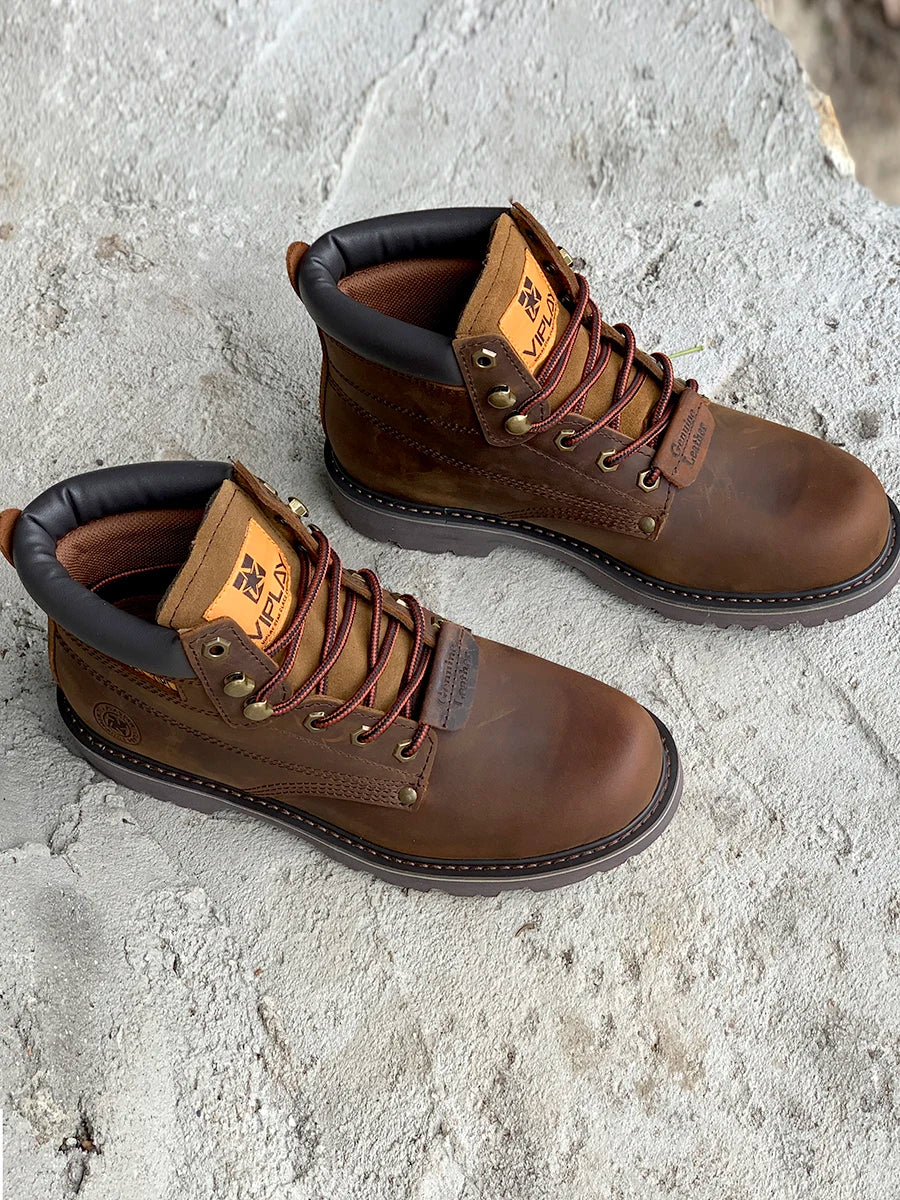 Men Boots Leather Shoes Men Popular Comfy Spring Autumn Shoes Working Ankle Boots Waterproof Shoes Lovers Shoes Yellow Boots