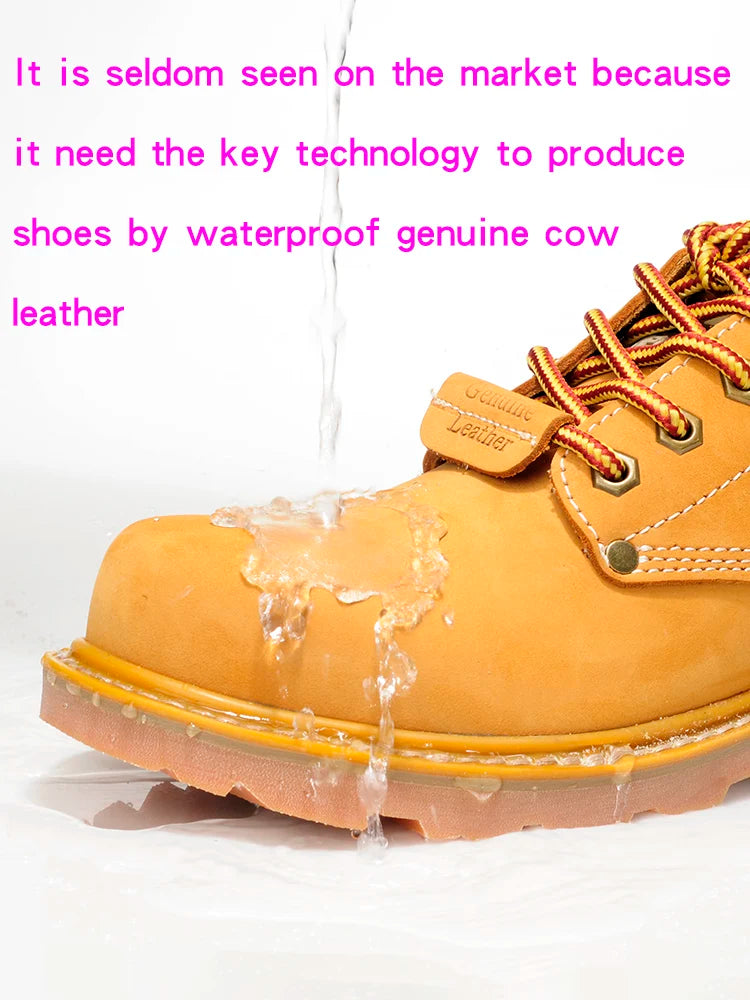 Men Boots Leather Shoes Men Popular Comfy Spring Autumn Shoes Working Ankle Boots Waterproof Shoes Lovers Shoes Yellow Boots