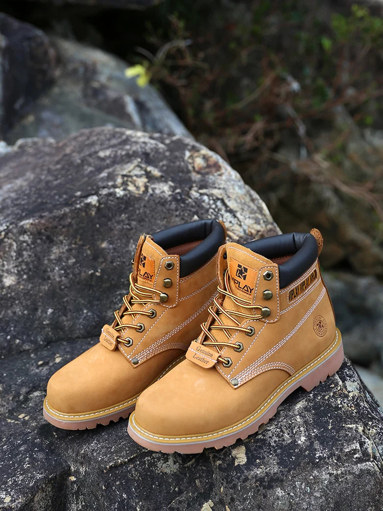 Men Boots Leather Shoes Men Popular Comfy Spring Autumn Shoes Working Ankle Boots Waterproof Shoes Lovers Shoes Yellow Boots