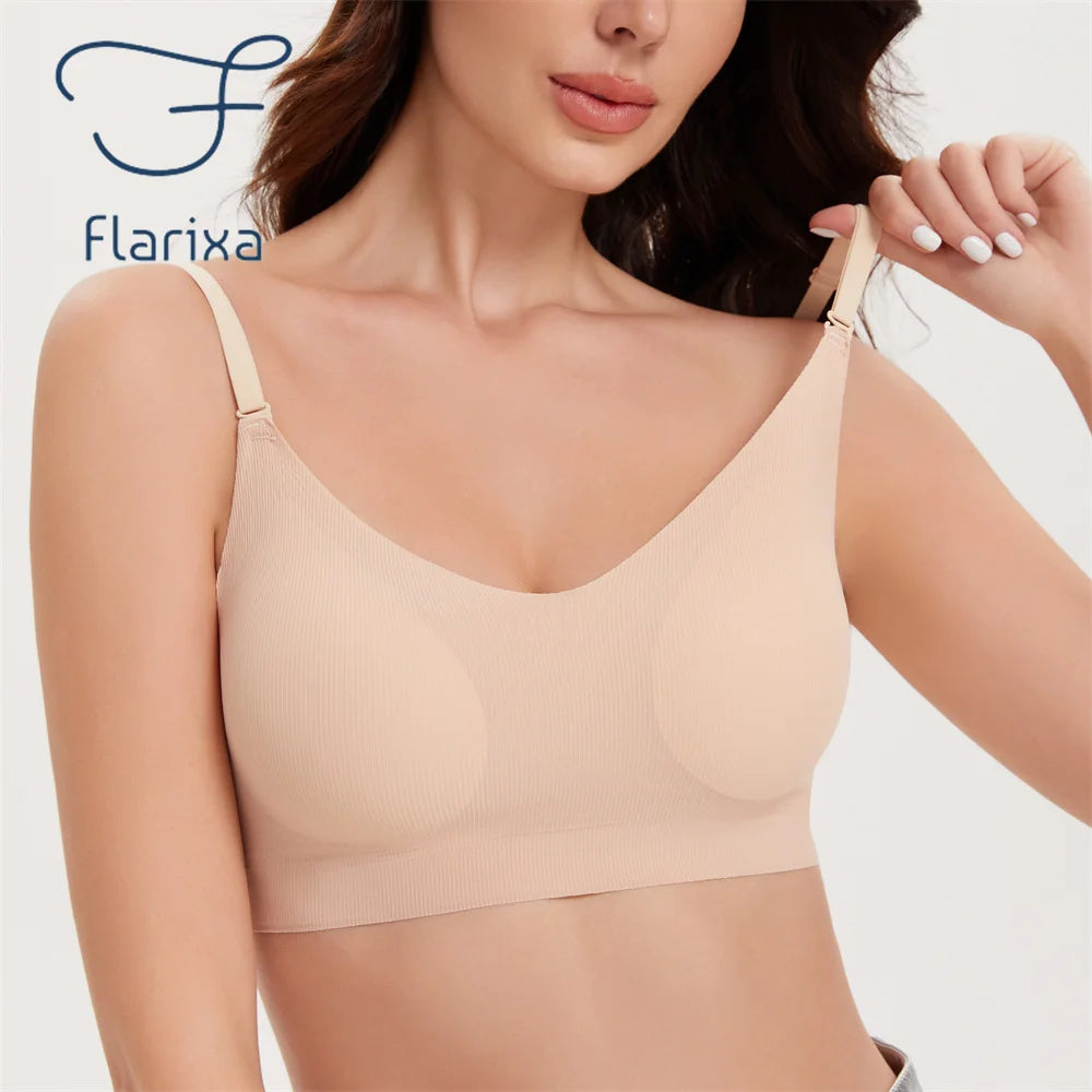 Flarixa Seamless Low Back Bra Support Multiway Wireless Backless Halter Padded Bralette Lifting Straps Convertible Bras