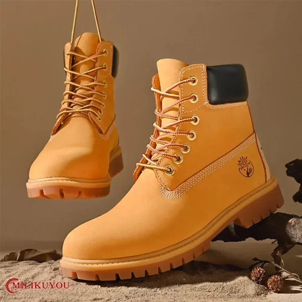 Men's and women's high-quality leather shoes outdoor sports shoes men's lace up non slip ankle boots suitable for couples