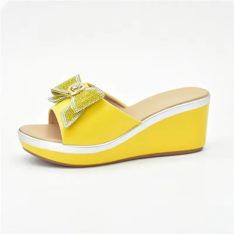 Latest Design African Party Shoes Decorated with Metal Wedding Shoes for Women Bride Wedges Shoes for Women Luxury Shoes