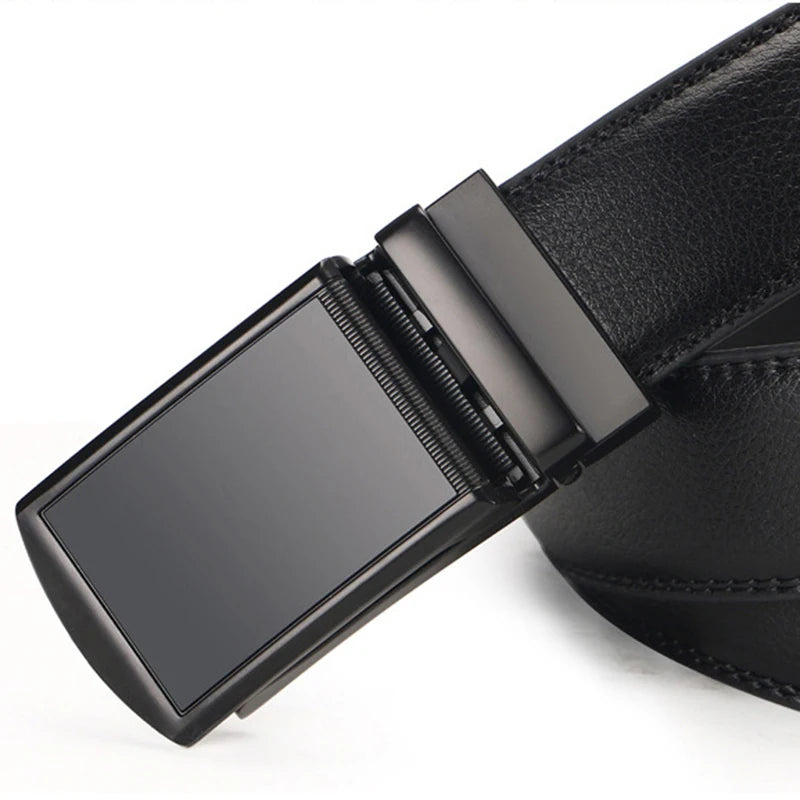 Men Genuine Leather Belt Metal Automatic Buckle Ratchet Cowskin Belts for Jeans Leather Strap Belts for Men Pants Waistband Реме