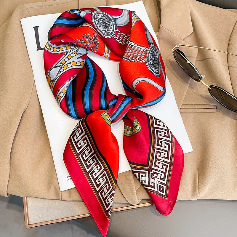 70cm Design Hair Bands Square Scarves Fashion Print Satin Silk Scarf for Women Neckerchief Wrist Wraps Lady Ribbon Shawl Foulard