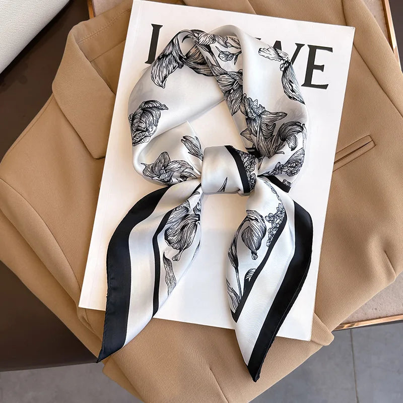 70cm Design Hair Bands Square Scarves Fashion Print Satin Silk Scarf for Women Neckerchief Wrist Wraps Lady Ribbon Shawl Foulard