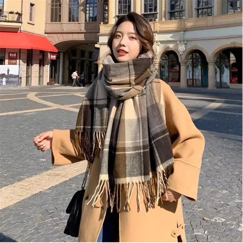Luxury Imitation Cashmere Women Scarf Winter Shawl And Wrap Bandana Pashmina Tassel Female Foulard Thick Blanket Solid Colors