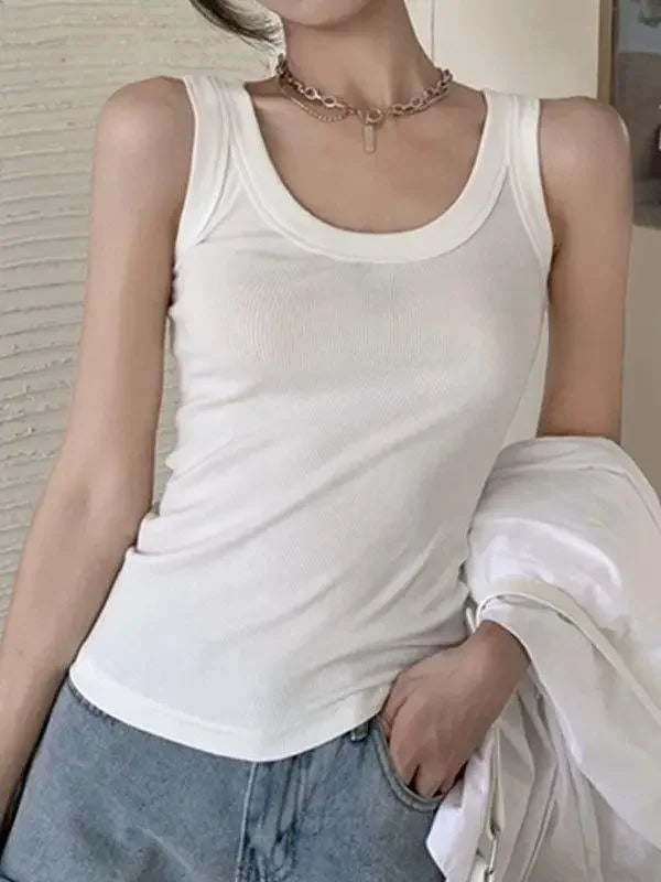 DAILOU Summer Ribbed Knitted Tank Tops Women Off Shoulder Crop Tops Basic Shirts Casual Suspender Sport Vest Slim Top S-XXL
