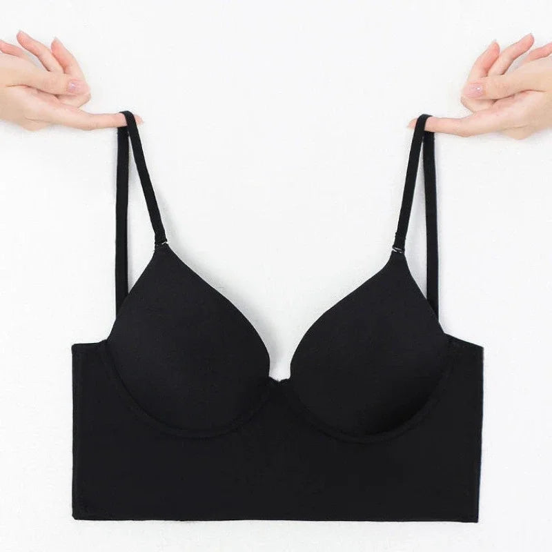 Invisible Lift Up Bra Backless Women Summer Bras Low Cut Sexy Plunge Brassiere Open Back Underwear Seamless Deep U Lingerie