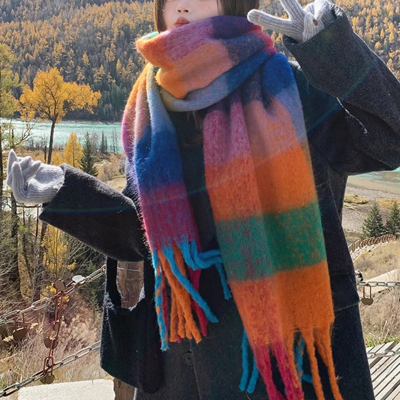 Luxury Imitation Cashmere Women Scarf Winter Shawl And Wrap Bandana Pashmina Tassel Female Foulard Thick Blanket Solid Colors