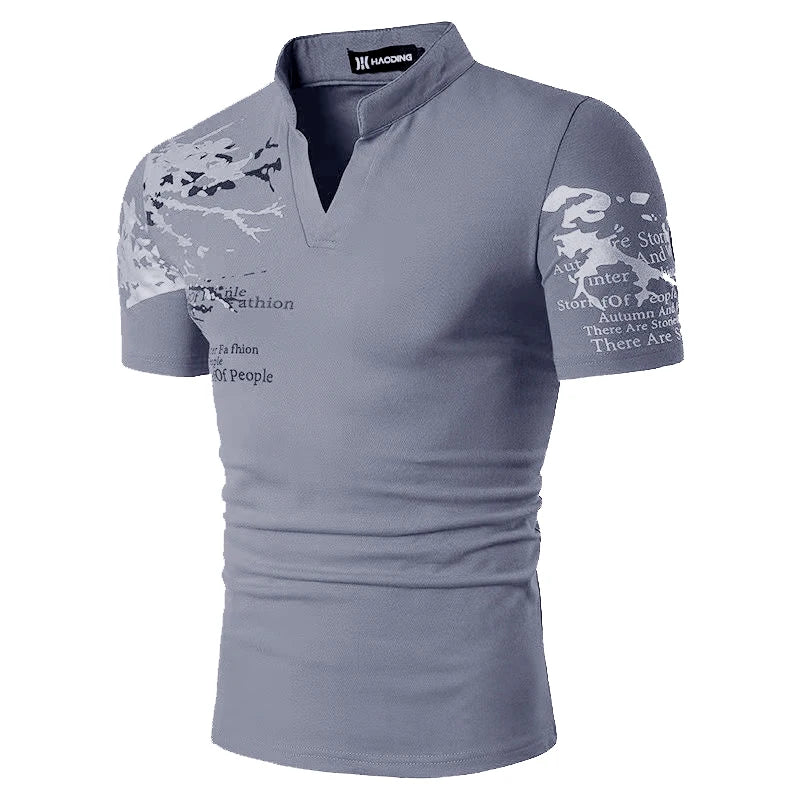 Spring Summer Men Casual Short Sleeve Stand Collar T Shirt Men Sport T Shirt Logo Print Slim Fit Tee Shirt Quick Drying Tops .