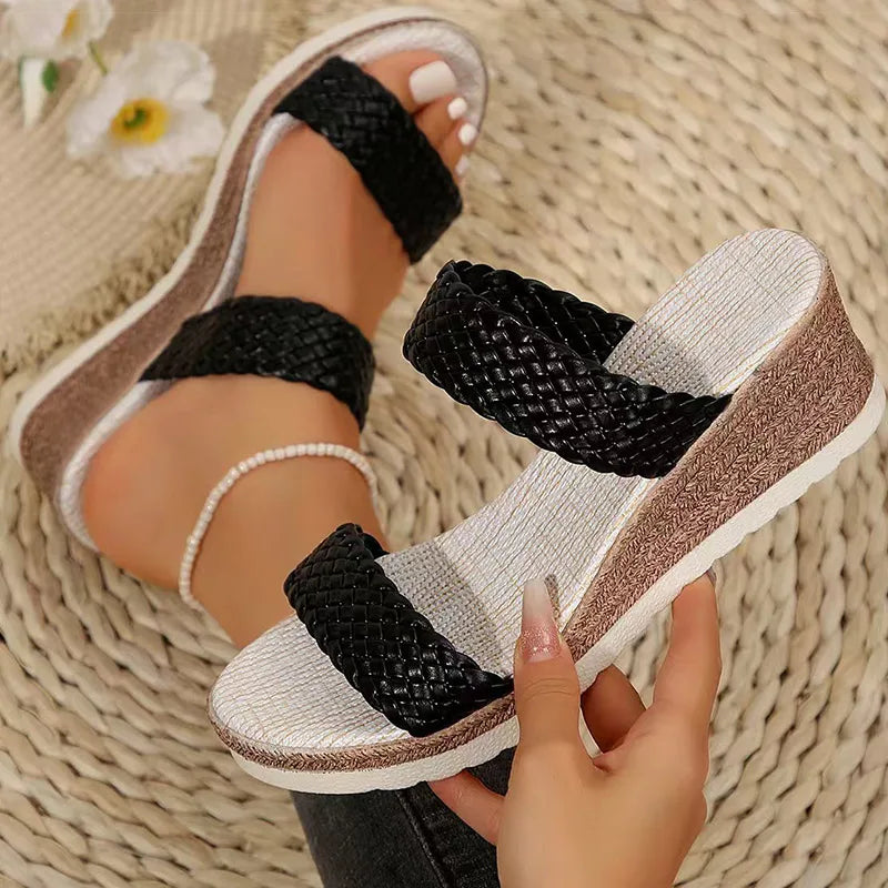 Women's Sandals Bohemia Heels Sandals For Summer Wedges Heeled Shoes Women Slippers Summer Shoes Woman 2025 Footwear Sandalias