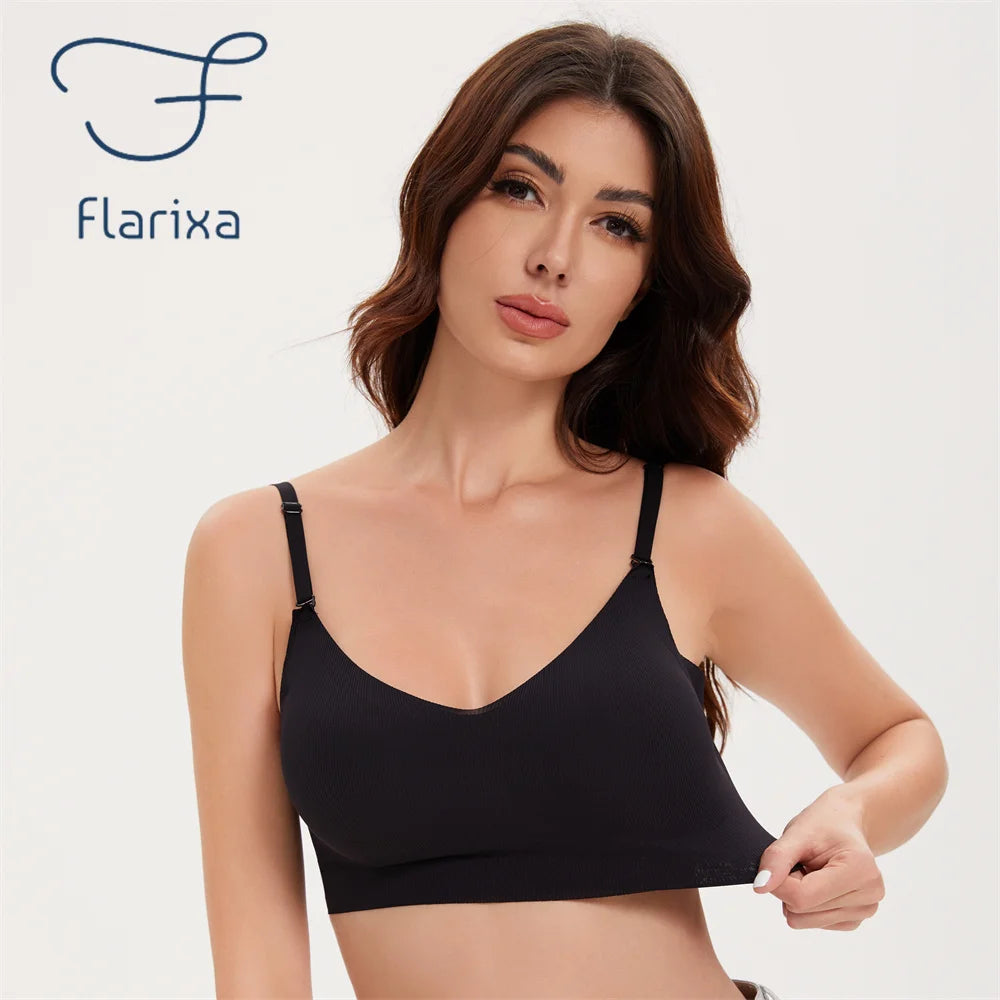 Flarixa Seamless Low Back Bra Support Multiway Wireless Backless Halter Padded Bralette Lifting Straps Convertible Bras