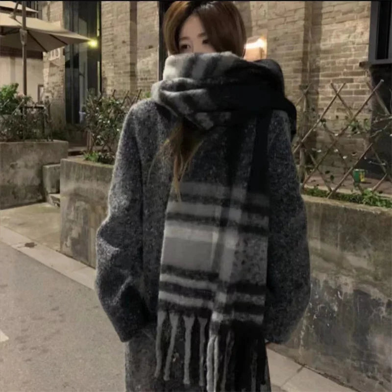 Luxury Imitation Cashmere Women Scarf Winter Shawl And Wrap Bandana Pashmina Tassel Female Foulard Thick Blanket Solid Colors