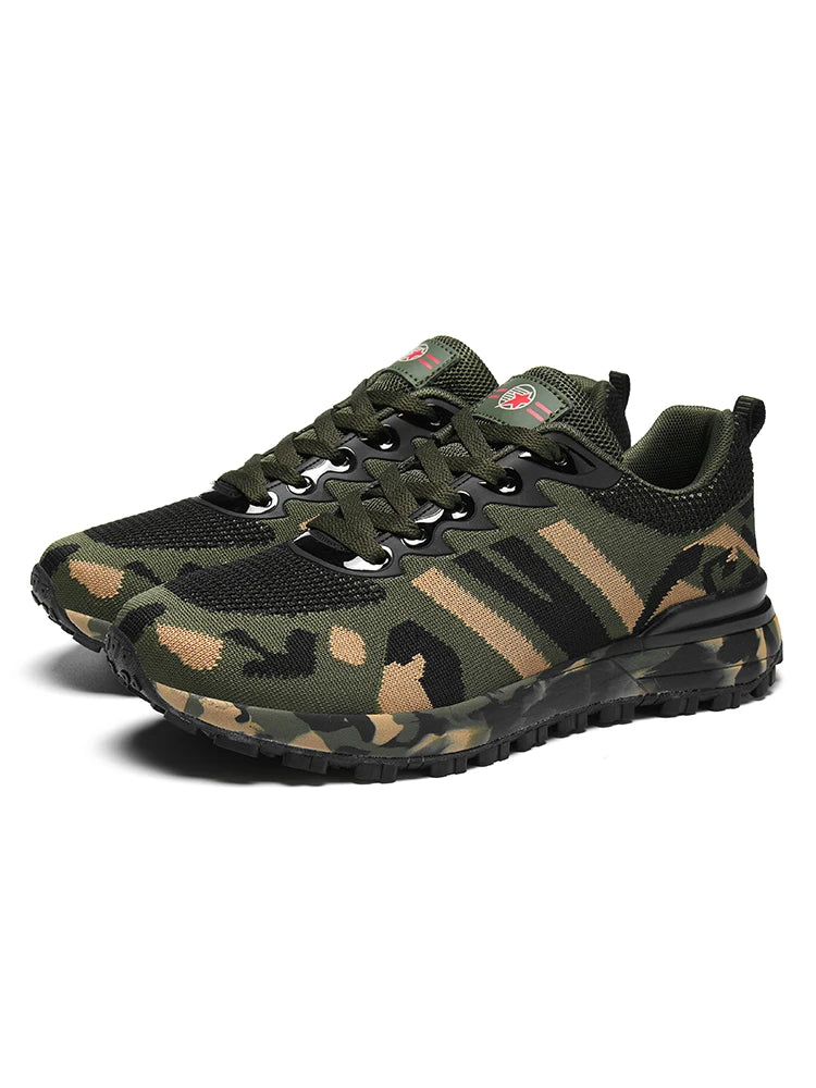 Men's and women's camouflage sports shoes, outdoor anti slip hiking shoes, lightweight and breathable running training shoes