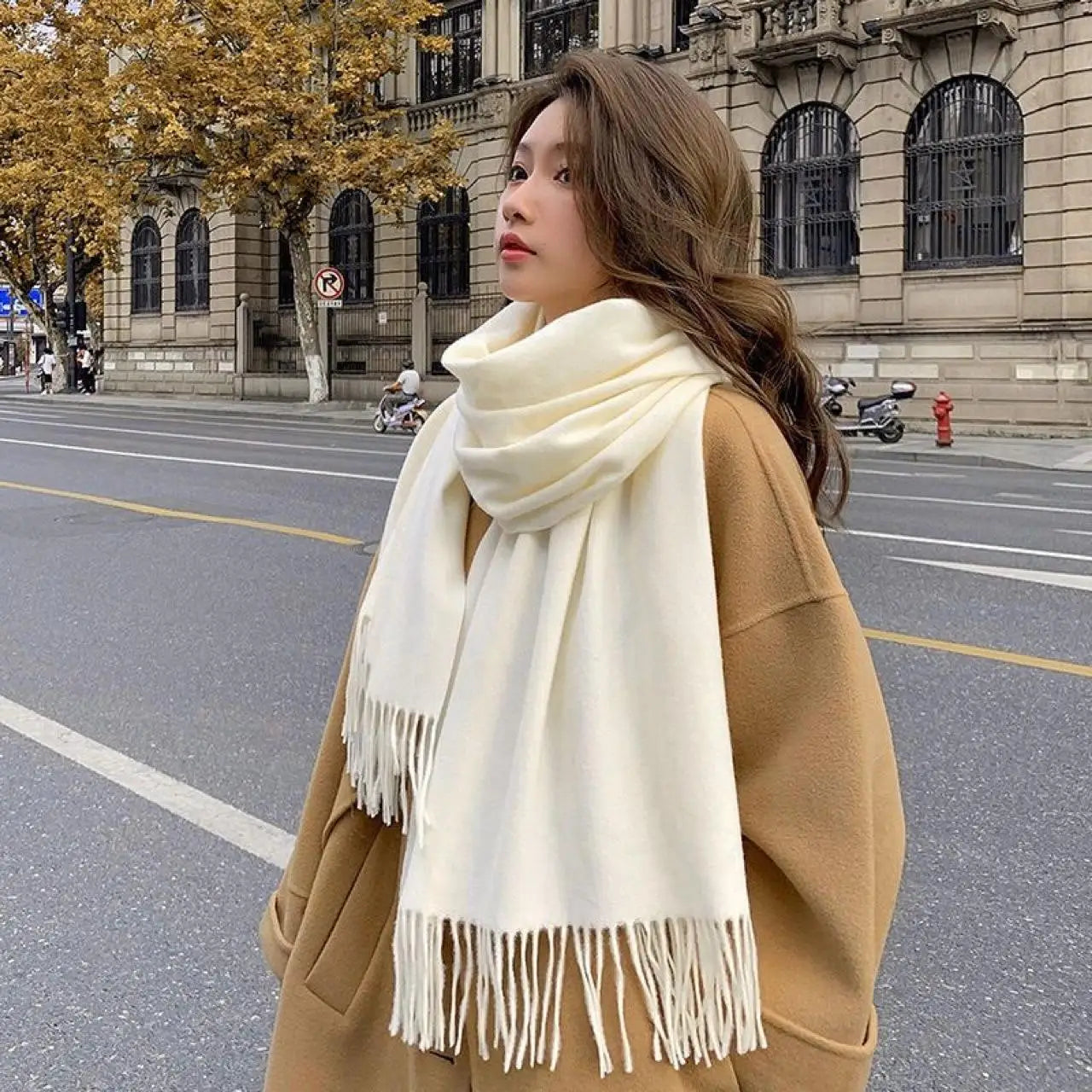 Winter Cashmere Solid Color Pashmina Tassel Scarf Cold Weather Scarves Wraps Women Thicken Warm Shawl Wrap