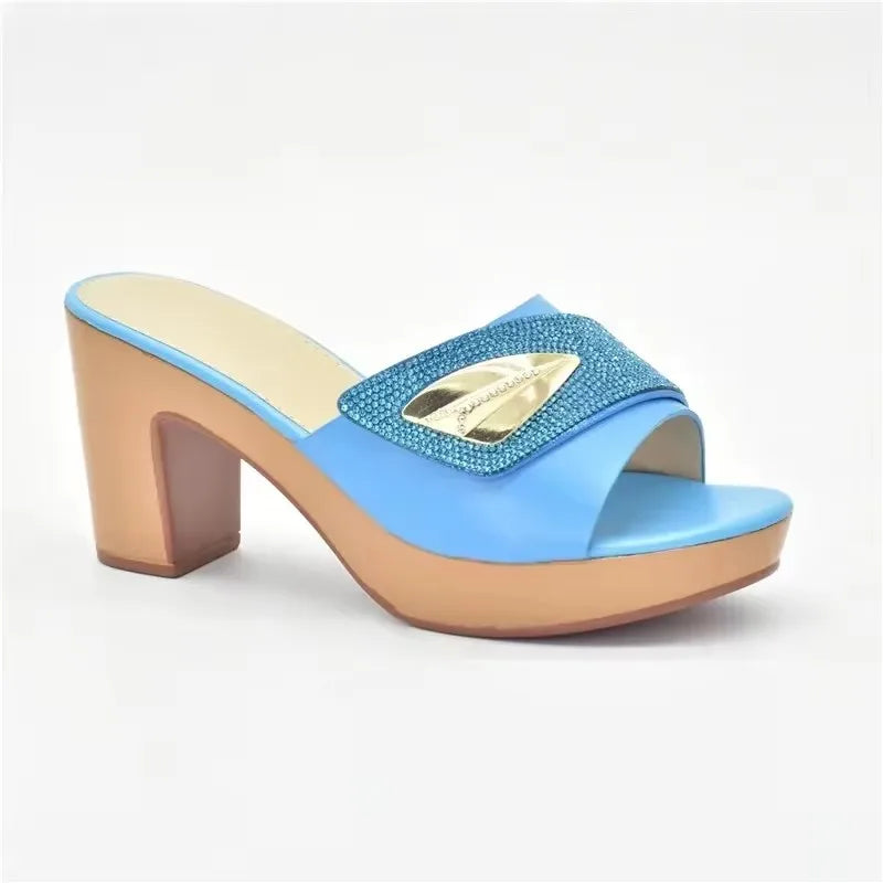 Latest Design African Party Shoes Decorated with Metal Wedding Shoes for Women Bride Wedges Shoes for Women Luxury Shoes