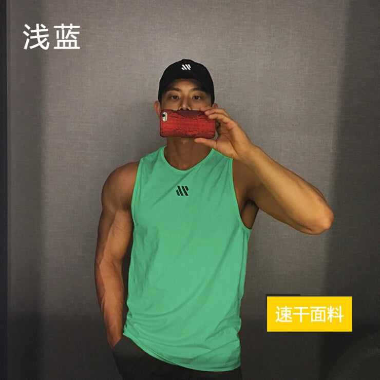 Men'S Sports Vest Summer Breathable Sleeveless Round Neck Solid Color Top Running Fitness Top Men'S Sleeveless Vest Clothing
