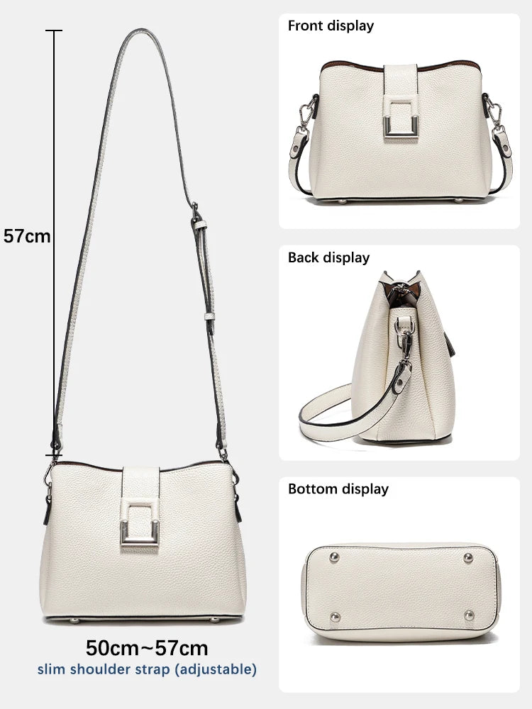 Zency Genuine Leather White Designer Noble Shopper Shoulder Bag Commuter Large Bucket Handbag Women Tote Bucket Cross Body Bag