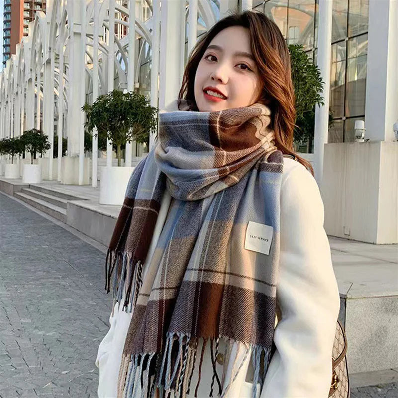Luxury Imitation Cashmere Women Scarf Winter Shawl And Wrap Bandana Pashmina Tassel Female Foulard Thick Blanket Solid Colors
