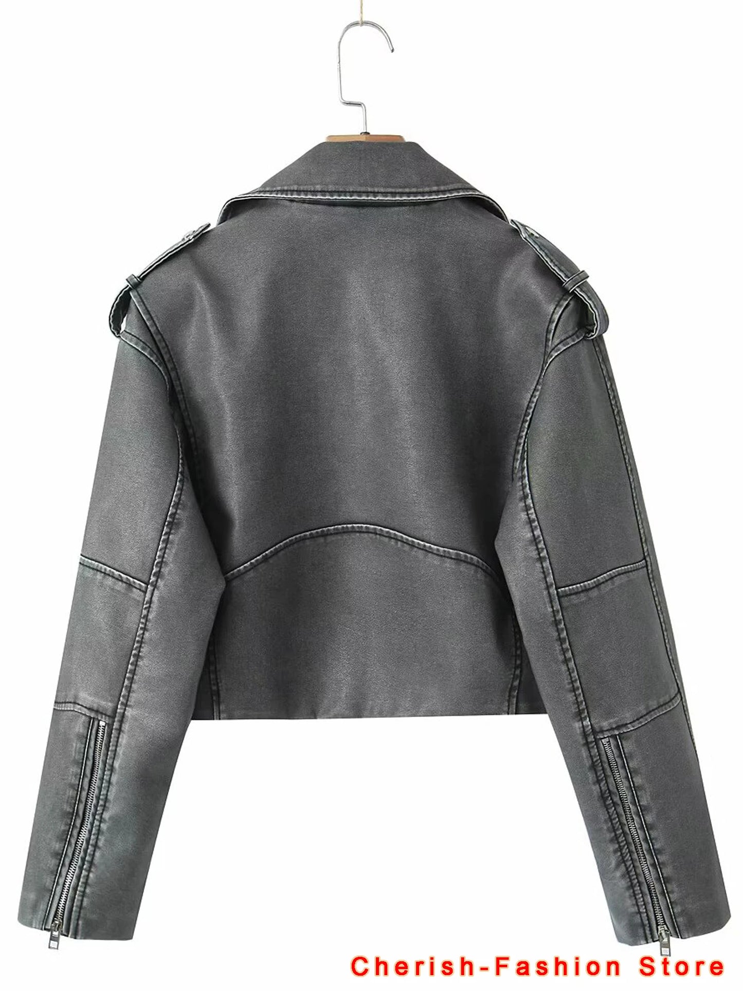 2025 New Style Women's Washed Leather Jacket Brand Coat, Short Coat With Downgraded Zipper And Vintage Lapel Jacket Brown Jacket
