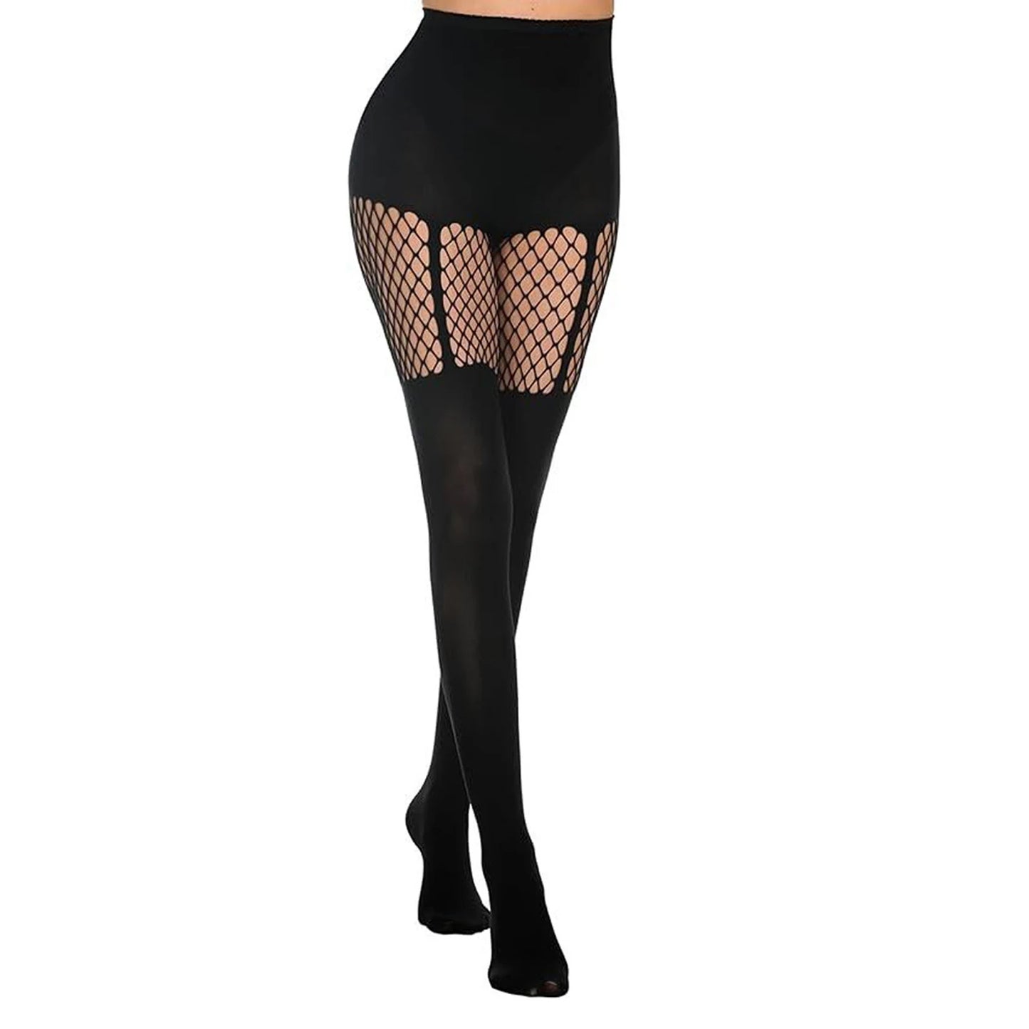 HEZIOWYUN Women's Y2K Sexy Sheer Tights Pantyhose Fishnet Cut-out Mesh See Through Suspenders Stockings for Lolita Cosplay