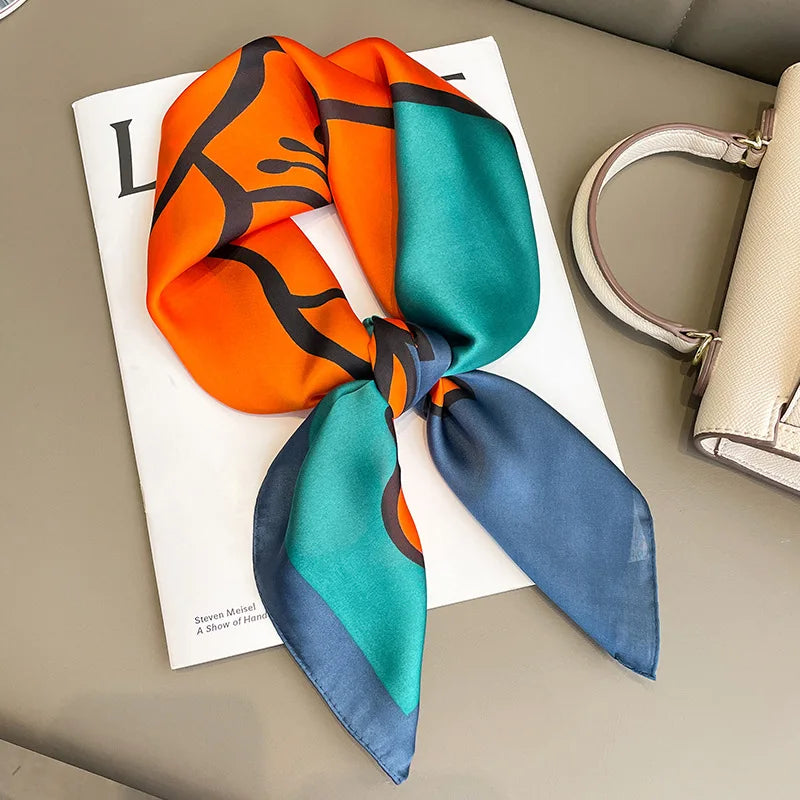 70cm Design Hair Bands Square Scarves Fashion Print Satin Silk Scarf for Women Neckerchief Wrist Wraps Lady Ribbon Shawl Foulard