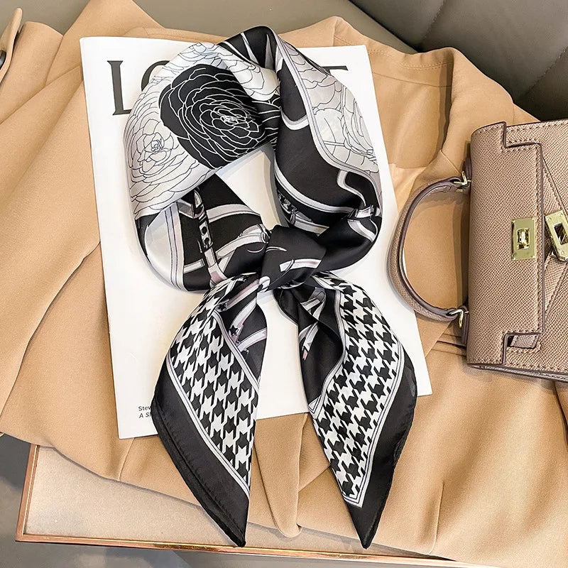 70cm Design Hair Bands Square Scarves Fashion Print Satin Silk Scarf for Women Neckerchief Wrist Wraps Lady Ribbon Shawl Foulard