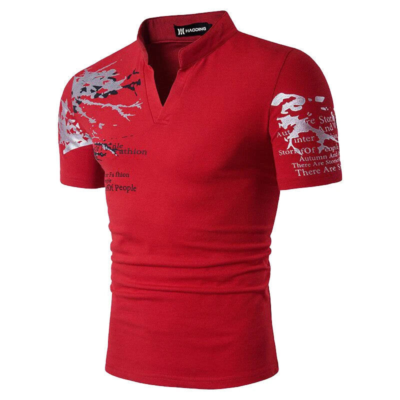 Spring Summer Men Casual Short Sleeve Stand Collar T Shirt Men Sport T Shirt Logo Print Slim Fit Tee Shirt Quick Drying Tops .