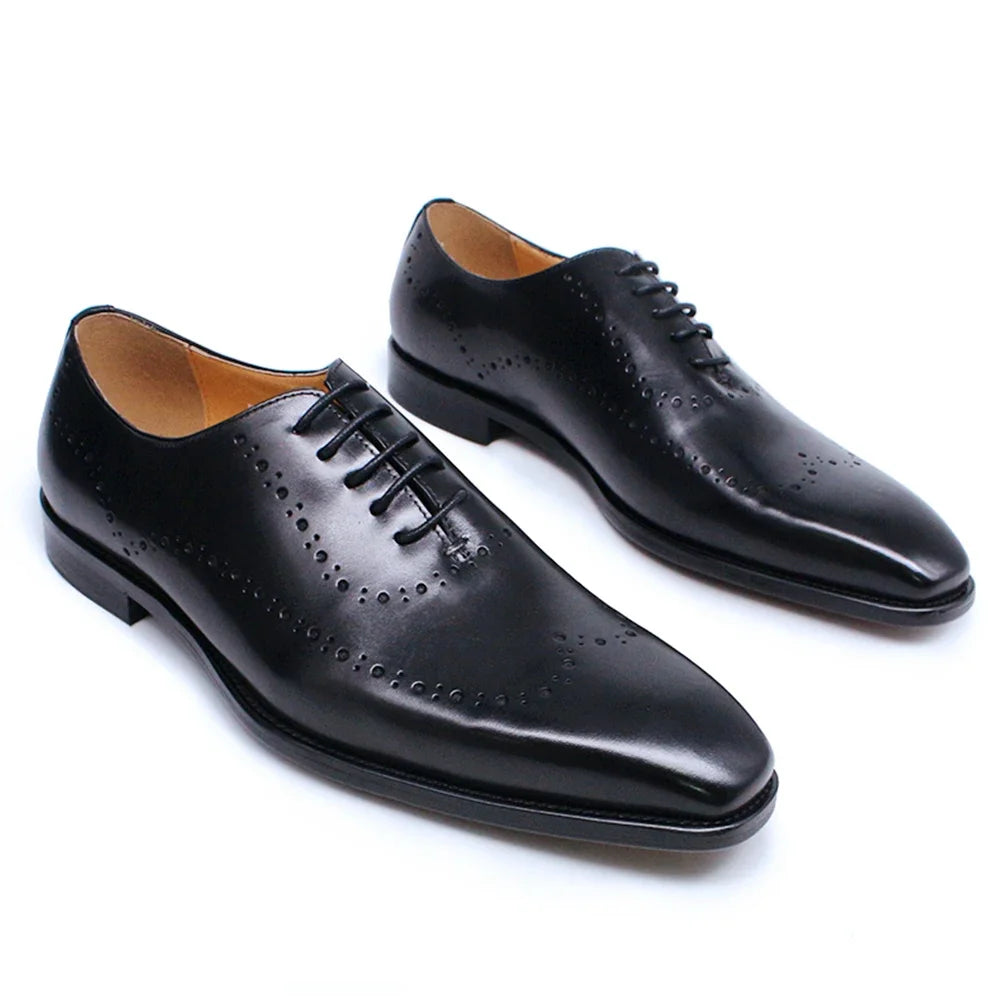 2024 Classic Mens Oxford Dress Shoes Real Leather Brogue Wingtip Lace Up Black Brown Office Business Formal Shoes for Men