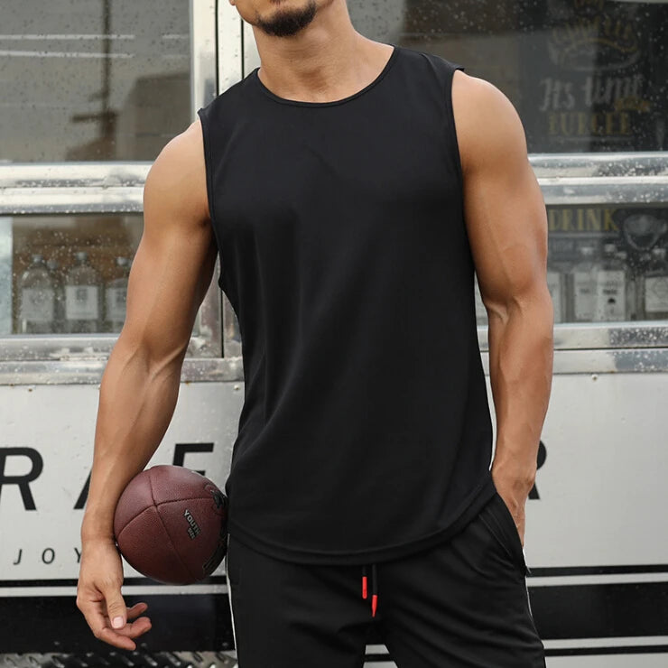 Men'S Sports Vest Summer Breathable Sleeveless Round Neck Solid Color Top Running Fitness Top Men'S Sleeveless Vest Clothing