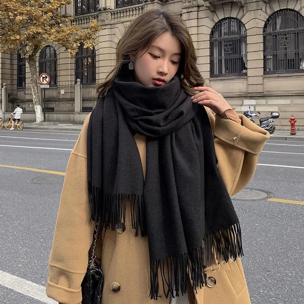 Winter Cashmere Solid Color Pashmina Tassel Scarf Cold Weather Scarves Wraps Women Thicken Warm Shawl Wrap