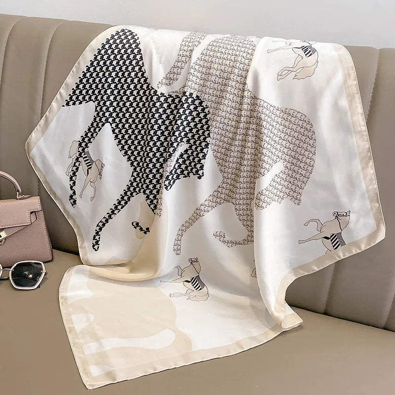 70cm Design Hair Bands Square Scarves Fashion Print Satin Silk Scarf for Women Neckerchief Wrist Wraps Lady Ribbon Shawl Foulard