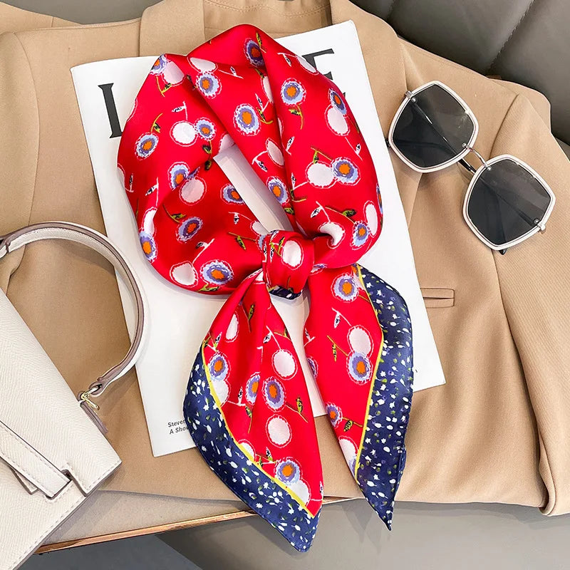 70cm Design Hair Bands Square Scarves Fashion Print Satin Silk Scarf for Women Neckerchief Wrist Wraps Lady Ribbon Shawl Foulard