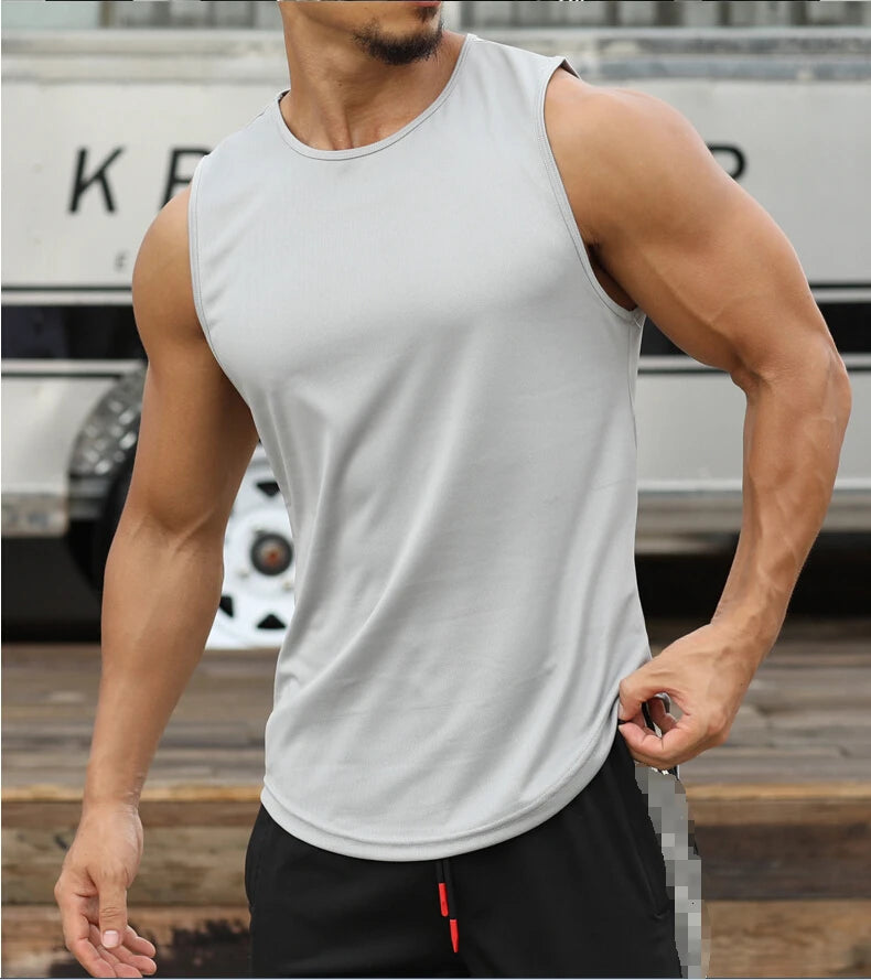 Men'S Sports Vest Summer Breathable Sleeveless Round Neck Solid Color Top Running Fitness Top Men'S Sleeveless Vest Clothing