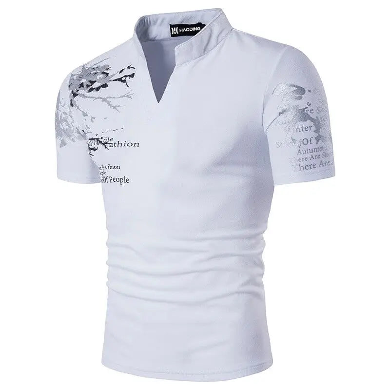 Spring Summer Men Casual Short Sleeve Stand Collar T Shirt Men Sport T Shirt Logo Print Slim Fit Tee Shirt Quick Drying Tops .
