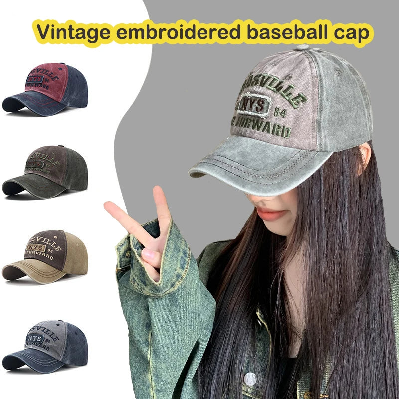 Unisex Washed Cotton Baseball Cap Retro Letter Embroidery Baseball Hat Adjustable Unisex Streetwear Spring Summer Sun Protection
