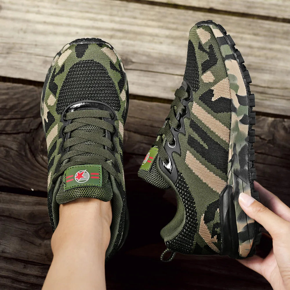 Men's and women's camouflage sports shoes, outdoor anti slip hiking shoes, lightweight and breathable running training shoes