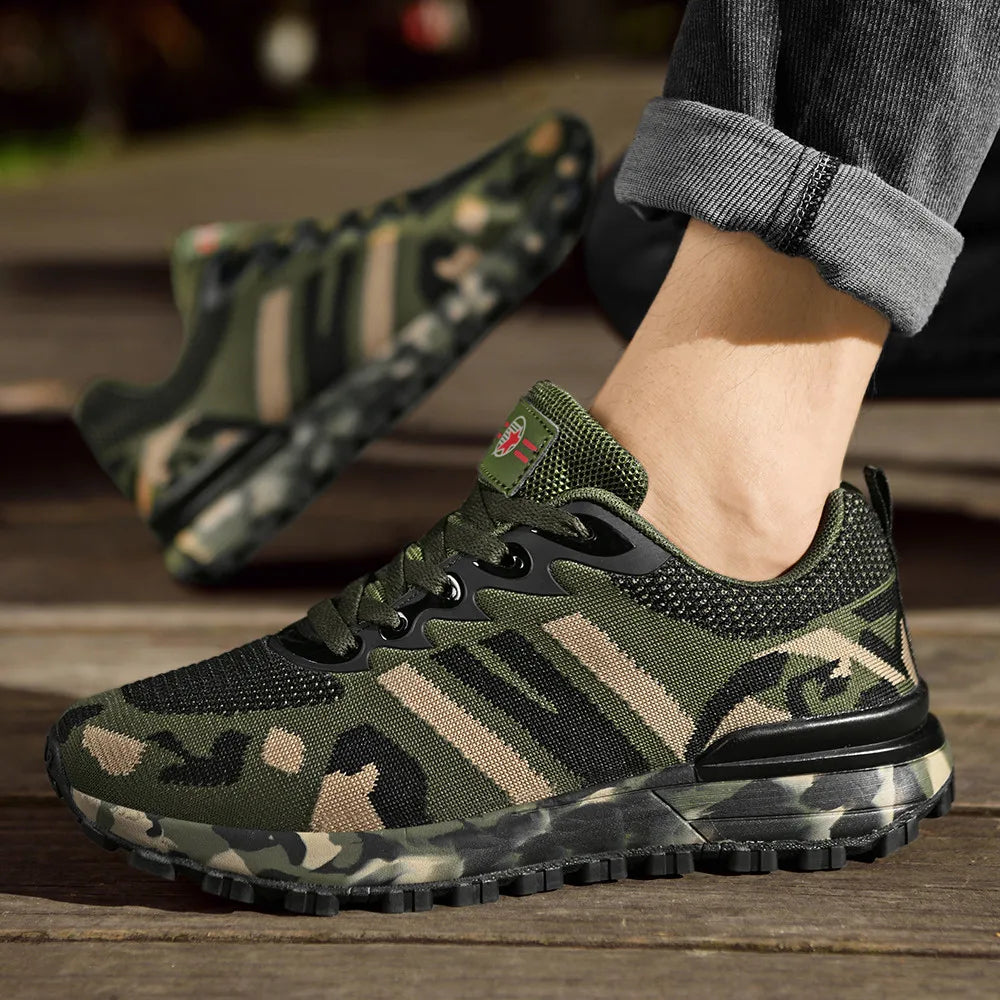 Men's and women's camouflage sports shoes, outdoor anti slip hiking shoes, lightweight and breathable running training shoes
