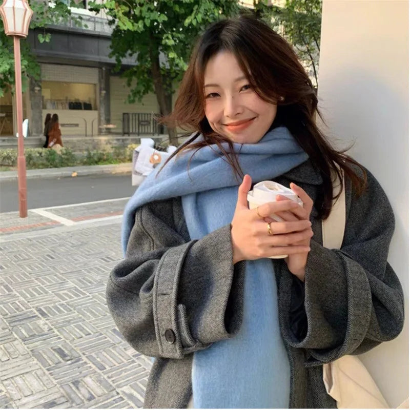 Luxury Imitation Cashmere Women Scarf Winter Shawl And Wrap Bandana Pashmina Tassel Female Foulard Thick Blanket Solid Colors