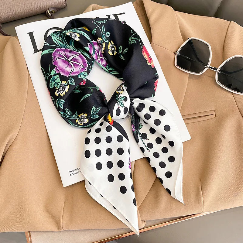70cm Design Hair Bands Square Scarves Fashion Print Satin Silk Scarf for Women Neckerchief Wrist Wraps Lady Ribbon Shawl Foulard