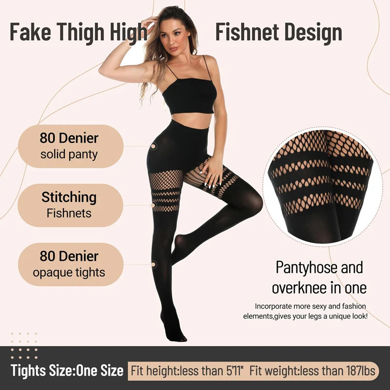 HEZIOWYUN Women's Y2K Sexy Sheer Tights Pantyhose Fishnet Cut-out Mesh See Through Suspenders Stockings for Lolita Cosplay