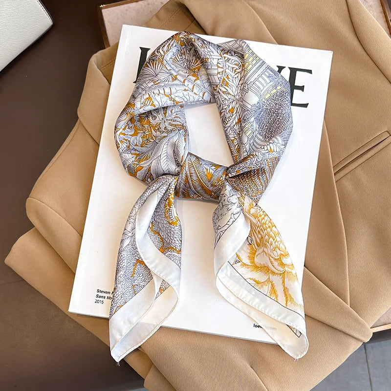 70cm Design Hair Bands Square Scarves Fashion Print Satin Silk Scarf for Women Neckerchief Wrist Wraps Lady Ribbon Shawl Foulard