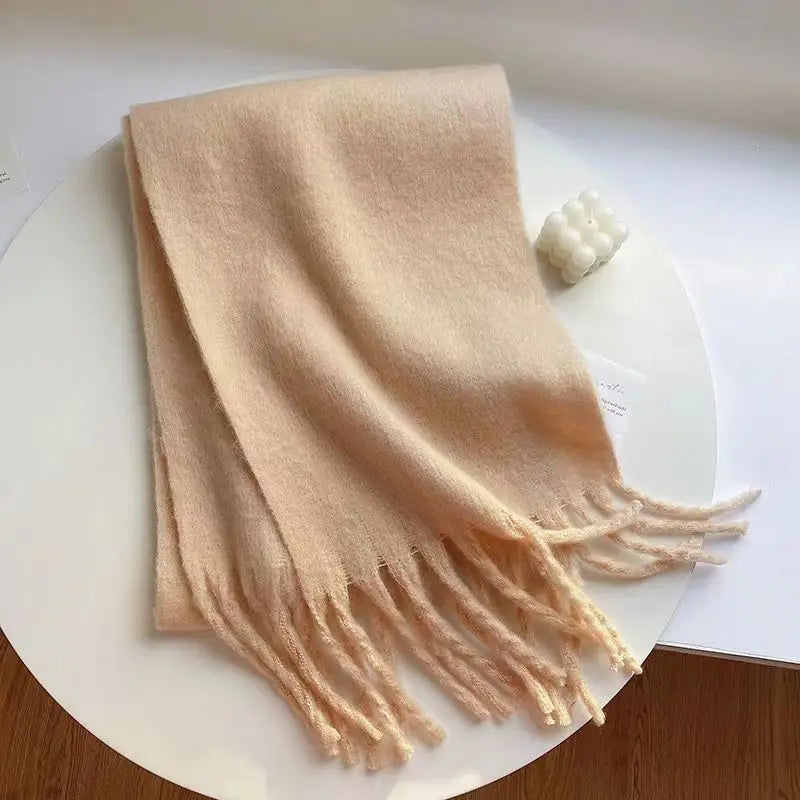 Luxury Imitation Cashmere Women Scarf Winter Shawl And Wrap Bandana Pashmina Tassel Female Foulard Thick Blanket Solid Colors