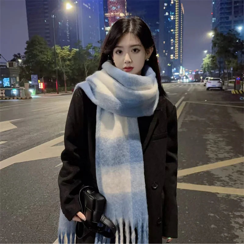 Luxury Imitation Cashmere Women Scarf Winter Shawl And Wrap Bandana Pashmina Tassel Female Foulard Thick Blanket Solid Colors