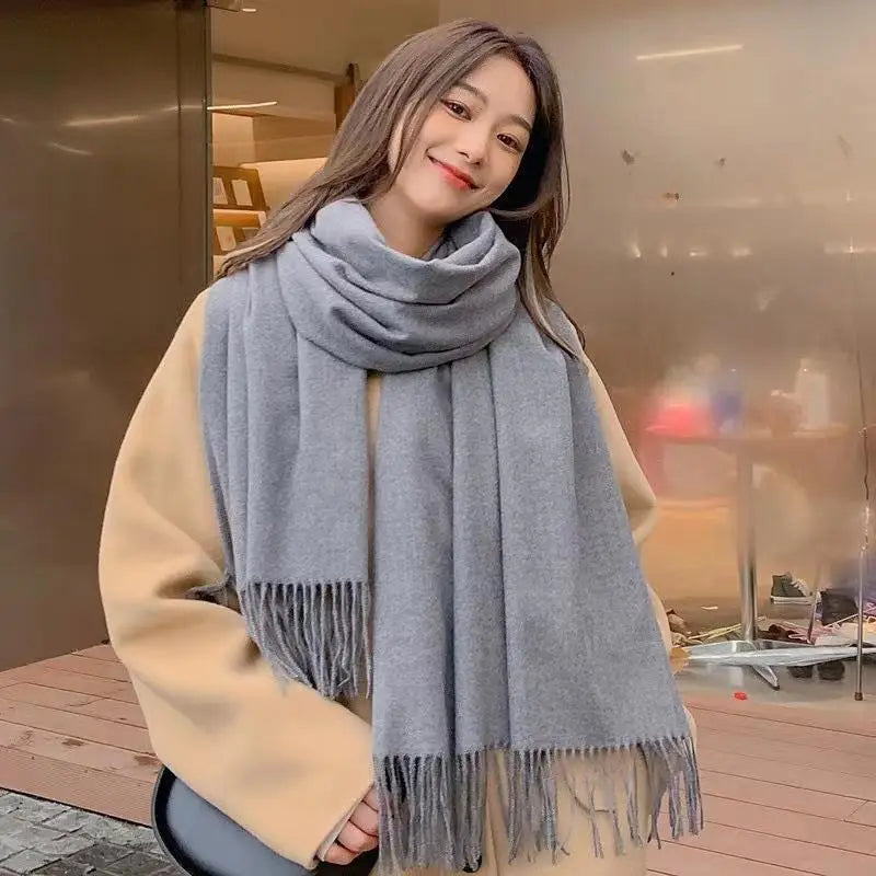 Winter Cashmere Solid Color Pashmina Tassel Scarf Cold Weather Scarves Wraps Women Thicken Warm Shawl Wrap
