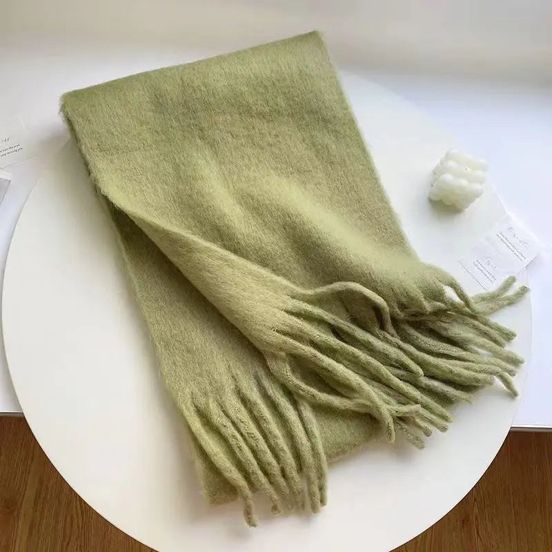 Luxury Imitation Cashmere Women Scarf Winter Shawl And Wrap Bandana Pashmina Tassel Female Foulard Thick Blanket Solid Colors