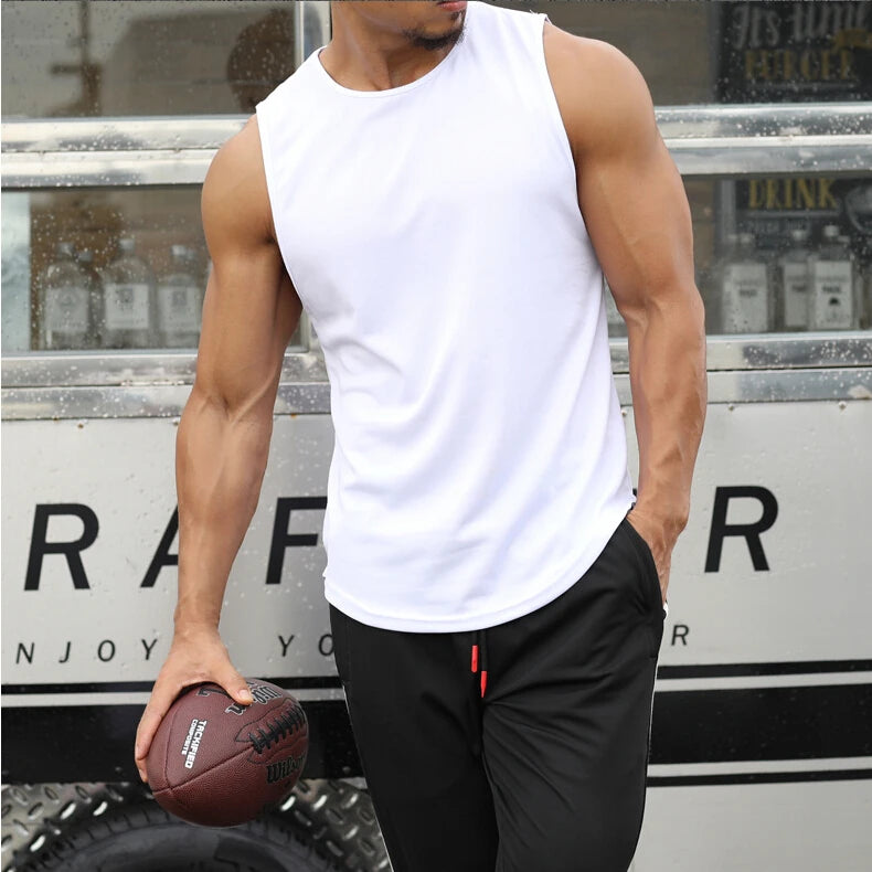 Men'S Sports Vest Summer Breathable Sleeveless Round Neck Solid Color Top Running Fitness Top Men'S Sleeveless Vest Clothing