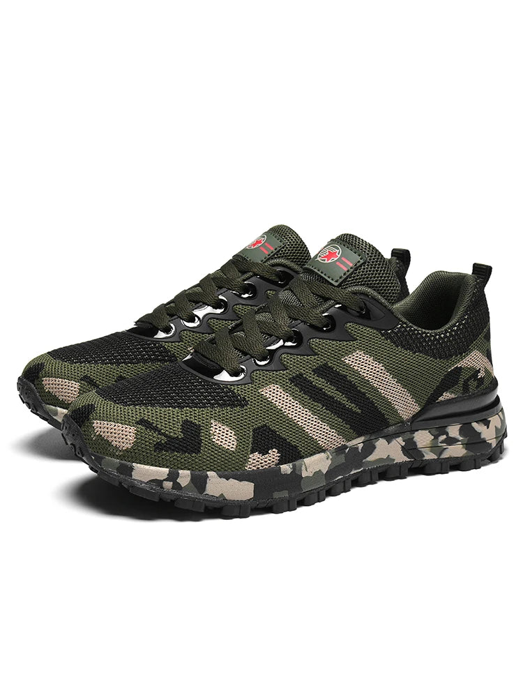 Men's and women's camouflage sports shoes, outdoor anti slip hiking shoes, lightweight and breathable running training shoes