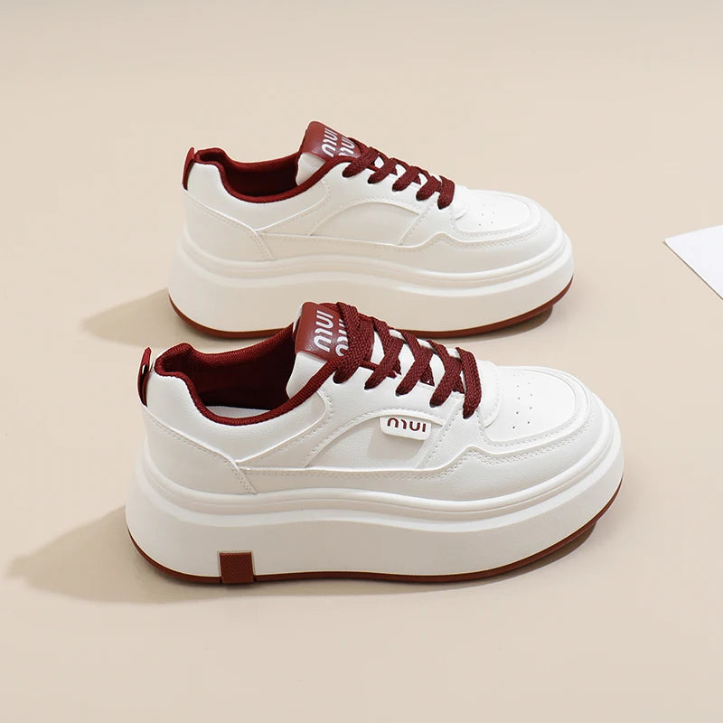 2025 Spring New White Shoes for Female Students Thick Soled Height Increasing Sports Board Shoes Casual Shoes