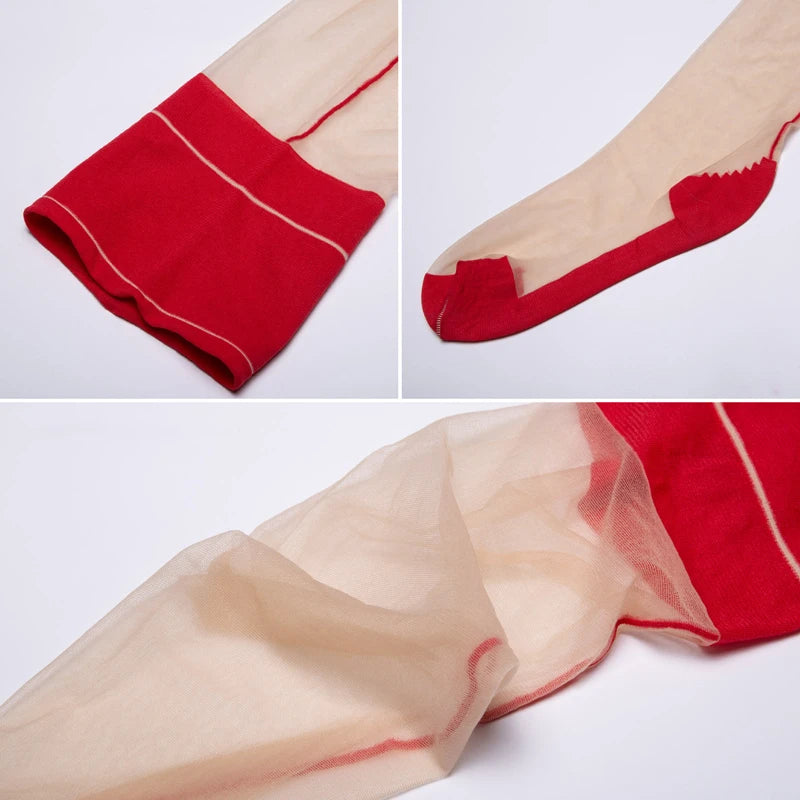 Retro Sexy Lingerie Stockings Contrast Color Thigh High Back Seam Medias Mujer Ultra-thin Wide Rib Top Nylon Stockings For Women